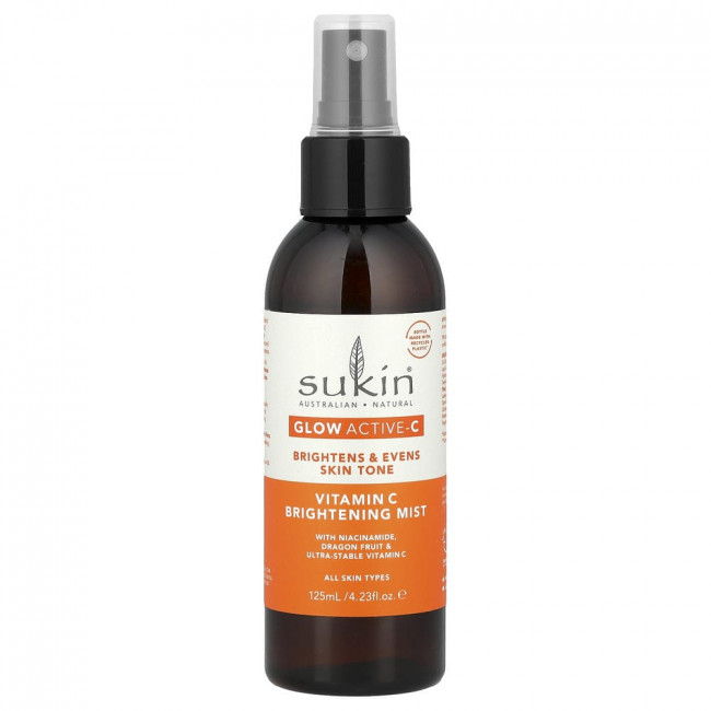 Sukin, Glow Active-C, осветляющий спрей с витамином С, для всех типов кожи, 125 мл (4,23 жидких унции)