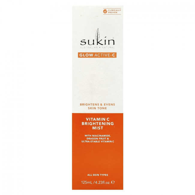 Sukin, Glow Active-C, осветляющий спрей с витамином С, для всех типов кожи, 125 мл (4,23 жидких унции)