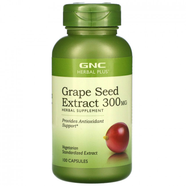 GNC, Herbal Plus, экстракт виноградных косточек, 300 мг, 100 капсул
