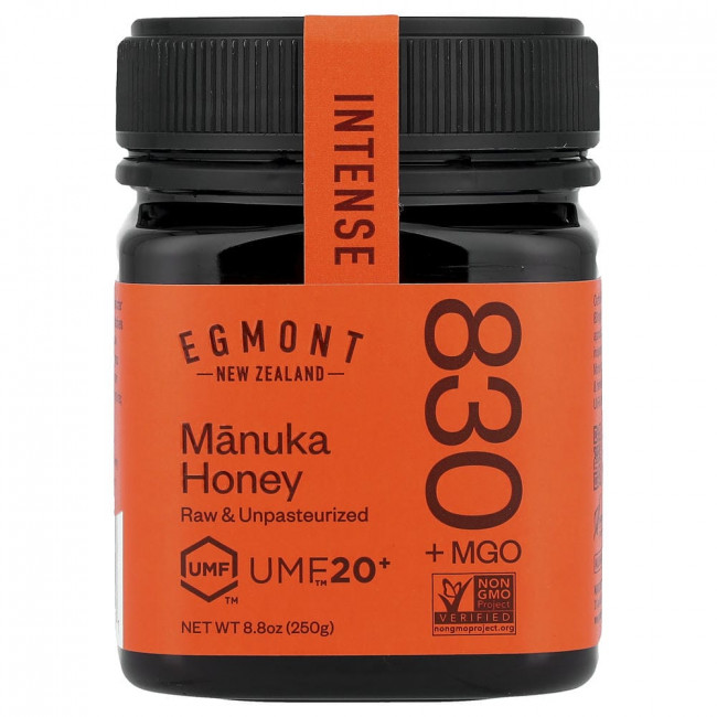 Эгмонтский мед, мед манука, сырой и непастеризованный, UMF™ 20+, MGO 830+, 250 г (8,8 унций)