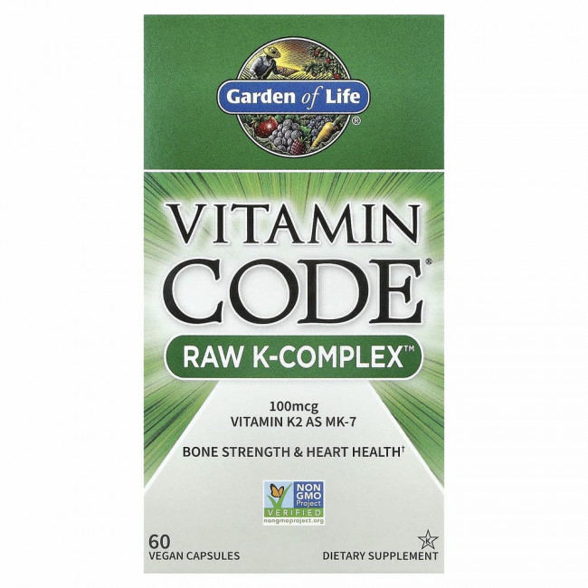 Garden of Life, Vitamin Code, Raw K-Complex, комплекс витаминов K, 60 веганских капсул Garden of Life, Vitamin Code, Raw K-Complex, комплекс витаминов K, 60 веганских капсул
