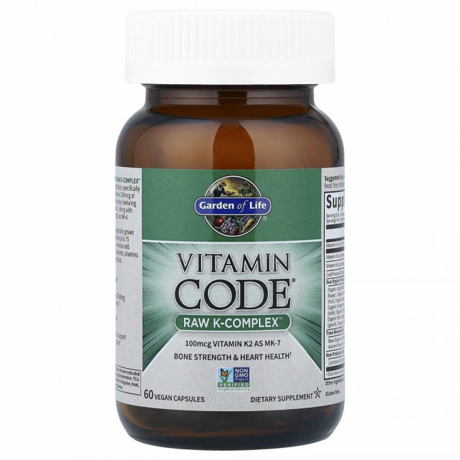Garden of Life, Vitamin Code, Raw K-Complex, комплекс витаминов K, 60 веганских капсул Garden of Life, Vitamin Code, Raw K-Complex, комплекс витаминов K, 60 веганских капсул