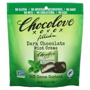 Chocolove, Filled Dark Chocolate Mint Creme, 55% Cocoa, 3.5 oz (100 g)