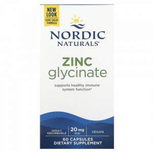 Nordic Naturals, глицинат цинка, 20 мг, 60 капсул Nordic Naturals, глицинат цинка, 20 мг, 60 капсул