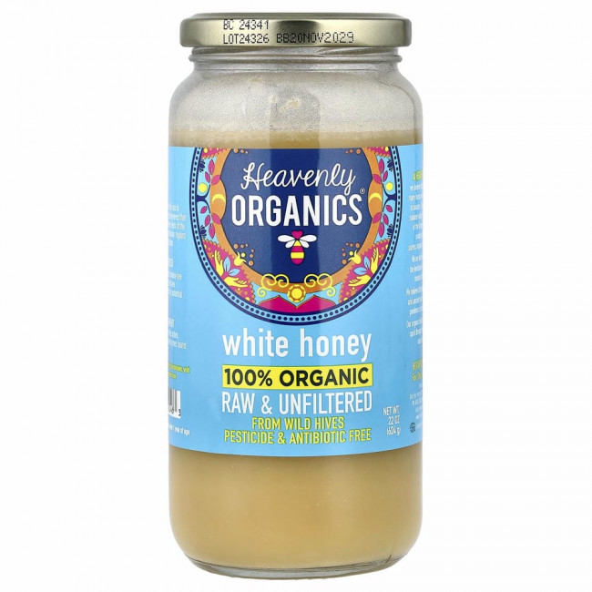 Heavenly Organics, 100% органический необработанный белый мед, 624 г (22 унции)