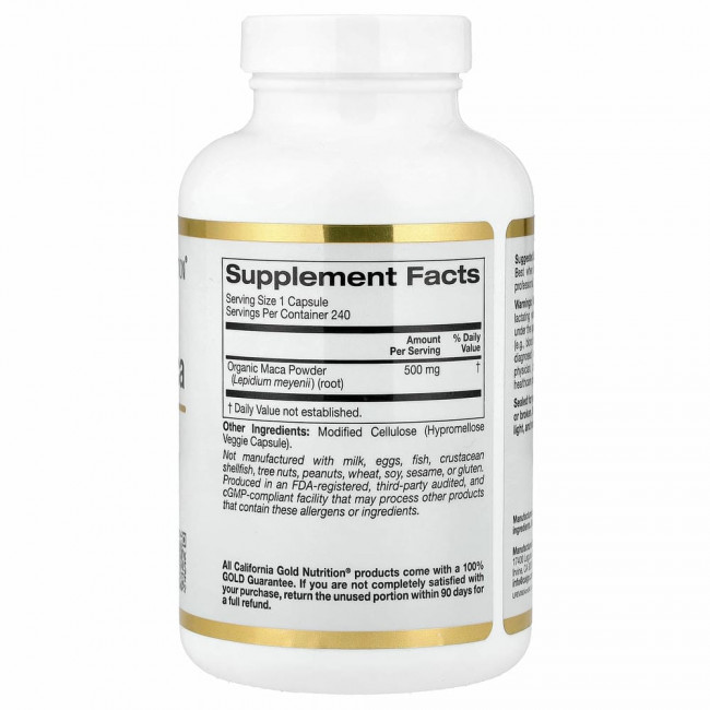 California Gold Nutrition, перуанская мака, 500 мг, 240 растительных капсул California Gold Nutrition, перуанская мака, 500 мг, 240 растительных капсул