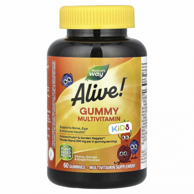 Nature's Way, Alive! комплекс мультивитаминов для детей, вишня, апельсин и виноград, 60 жевательных конфет