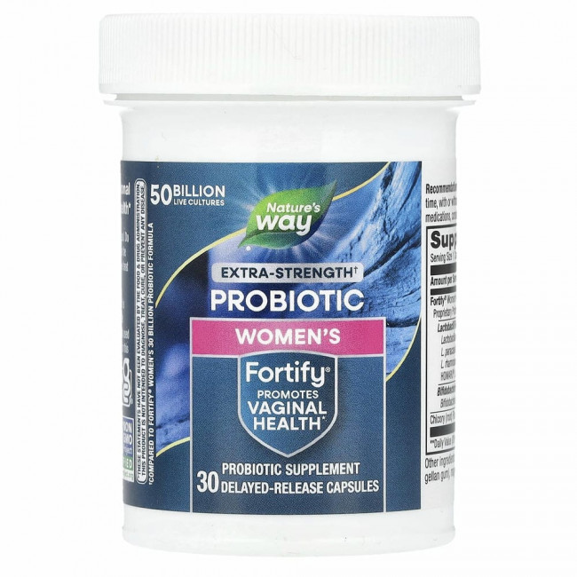 Nature's Way, Fortify комплекс пробиотиков и пребиотиков для женщин, повышенной силы действия, 50 миллиардов, 30 растительных капсул с отсроченным высвобождением