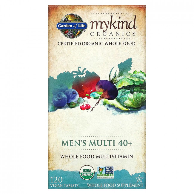 Garden of Life, MyKind Organics, мультивитамины из цельных продуктов для мужчин от 40 лет, 120 веганских таблеток Garden of Life, MyKind Organics, мультивитамины из цельных продуктов для мужчин от 40 лет, 120 веганских таблеток
