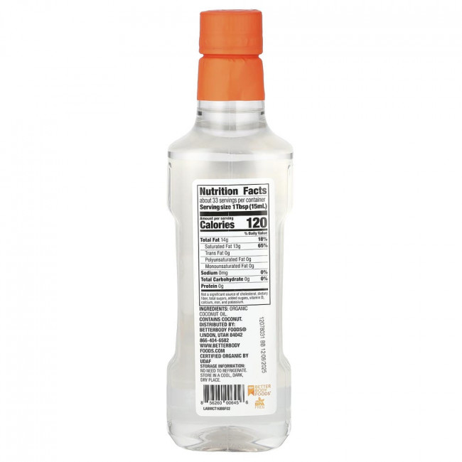 BetterBody Foods, органическое кокосовое масло MCT, 500 мл (16,9 жидких унций) BetterBody Foods, органическое кокосовое масло MCT, 500 мл (16,9 жидких унций)