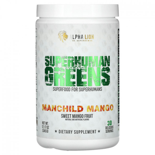 ALPHA LION, SuperHuman Greens, Manchild Mango, сладкие плоды манго, 345 г (12,17 унции)