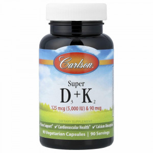Carlson, Super D3 + K2`` 90 вегетарианских капсул