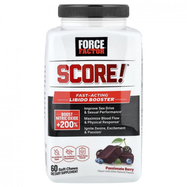 Force Factor, Score!®, Быстродействующий усилитель либидо, Вкус страстных ягод, 60 мягких жевательных конфет Force Factor, Score!®, Быстродействующий усилитель либидо, Вкус страстных ягод, 60 мягких жевательных конфет