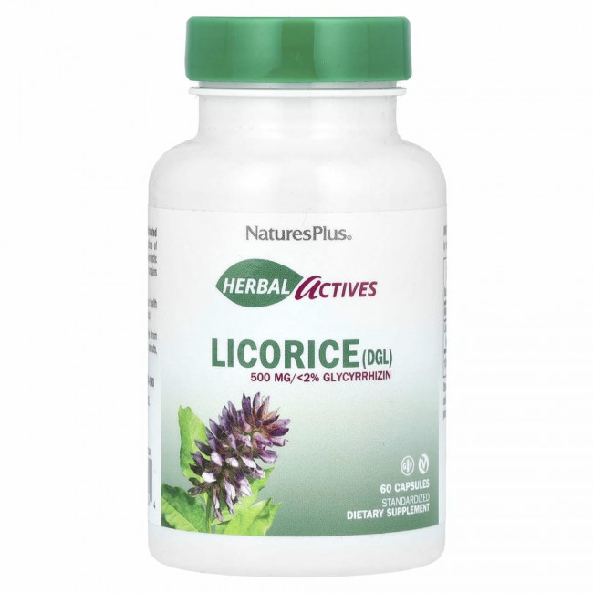 NaturesPlus, Herbal Actives, солодка (DGL), 500 мг, 60 вегетарианских капсул