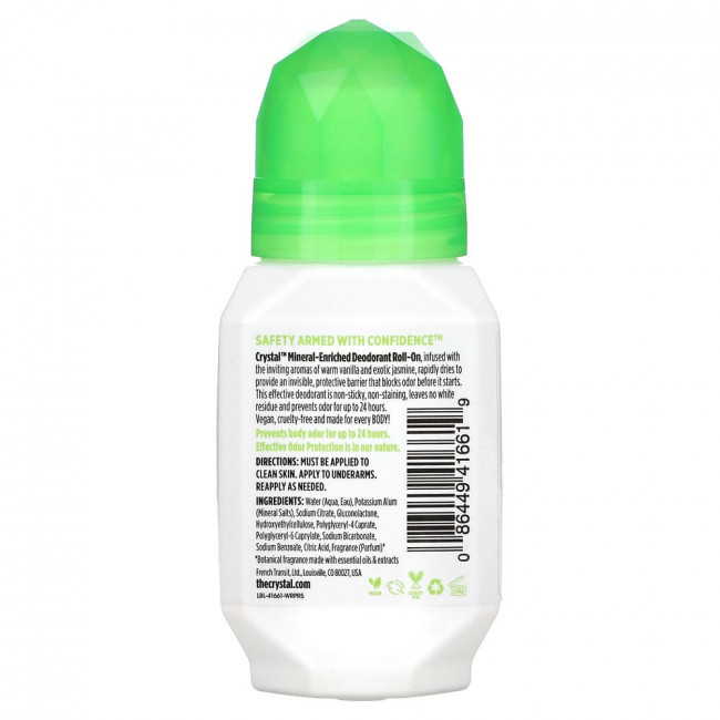 Crystal Body Deodorant, Натуральный шариковый дезодорант, Ваниль и жасмин, 2,25 ж. унц.(66 мл) Crystal Body Deodorant, Натуральный шариковый дезодорант, Ваниль и жасмин, 2,25 ж. унц.(66 мл)