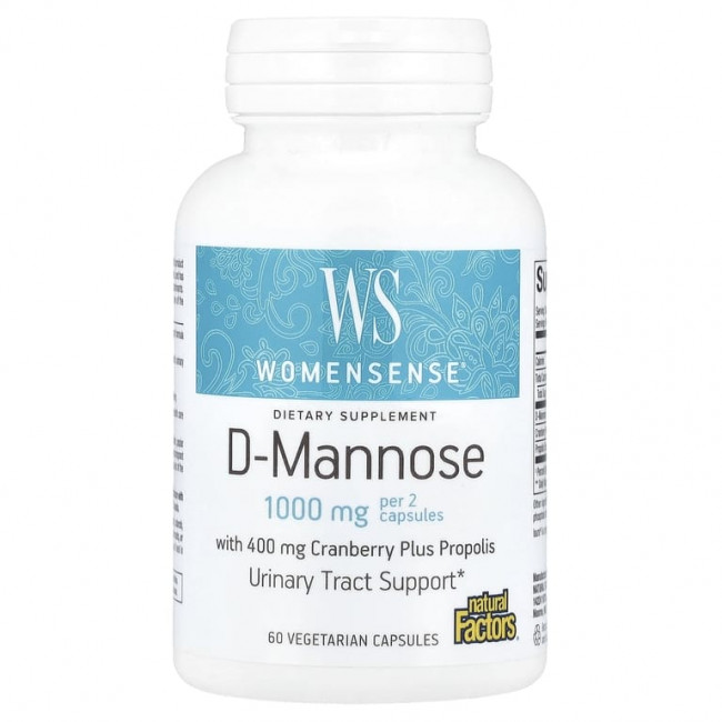 Natural Factors, WomenSense®, D-манноза, 60 вегетарианских капсул Natural Factors, WomenSense®, D-манноза, 60 вегетарианских капсул