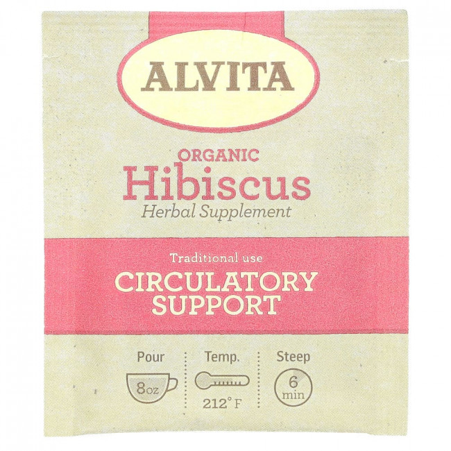 Alvita Teas, Organic Botanical Tea, Hibiscus, Caffeine Free, 16 Individually Wrapped Tea Bags, 1.13 oz (32 g)