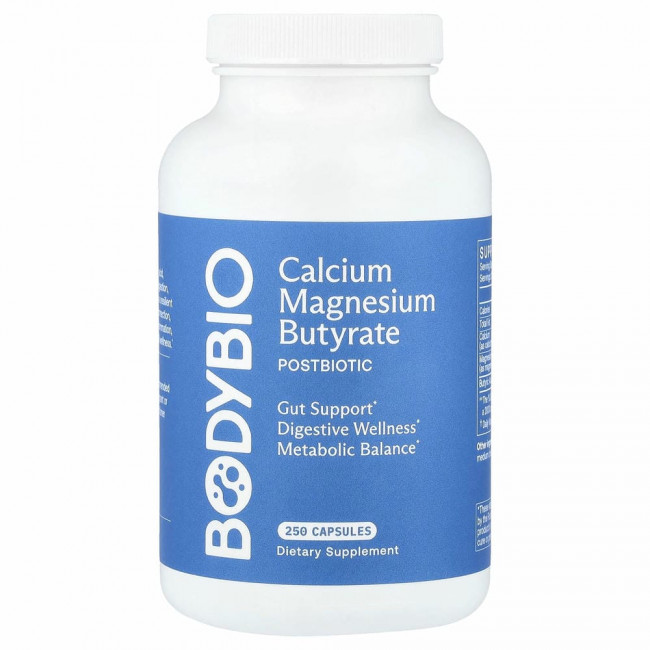BodyBio, Бутират кальция / магния, 250 капсул без ГМО BodyBio, Бутират кальция / магния, 250 капсул без ГМО