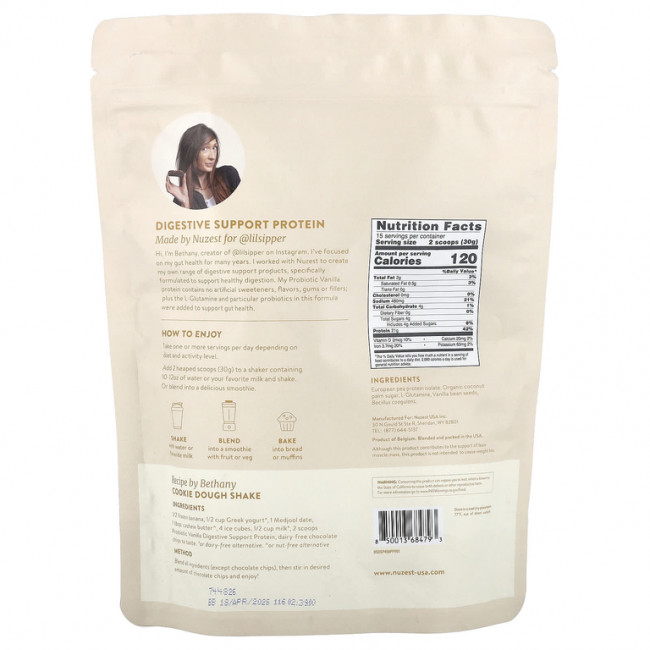 Nuzest, Digestive Support Protein ™, смесь для приготовления растительного протеина, пробиотик и ваниль, 450 г (15,87 унции) Nuzest, Digestive Support Protein ™, смесь для приготовления растительного протеина, пробиотик и ваниль, 450 г (15,87 унции)