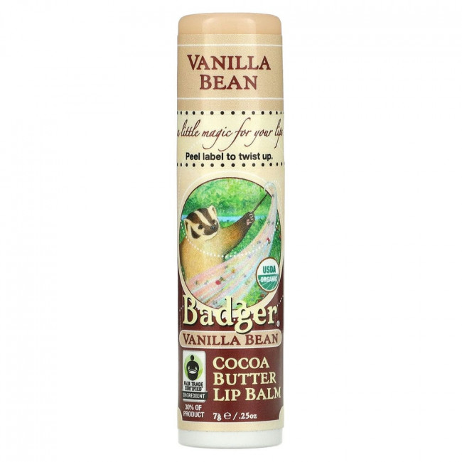 Badger Company, Organic, бальзам для губ с маслом какао, ваниль, 7 г (0,25 унции) Badger Company, Organic, бальзам для губ с маслом какао, ваниль, 7 г (0,25 унции)