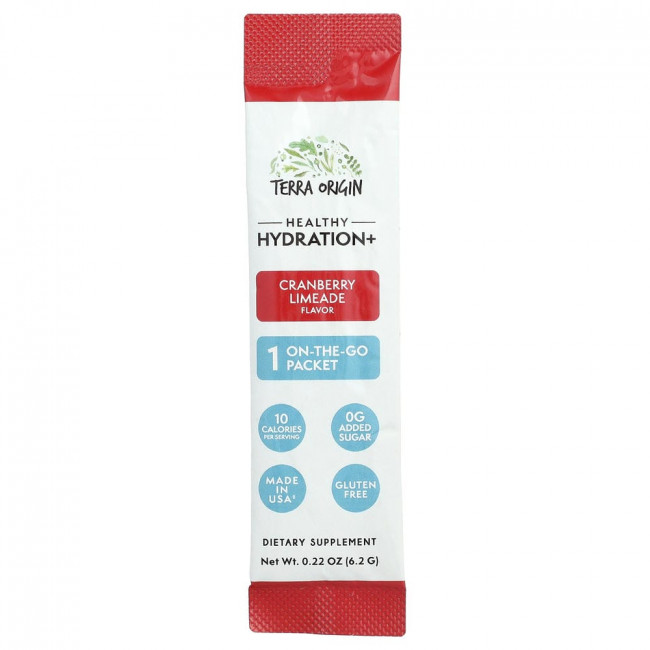Terra Origin, Healthy Hydration+, клюквенно-лаймовый лимонад, 30 пакетиков для использования в дороге, по 6,2 г каждый.