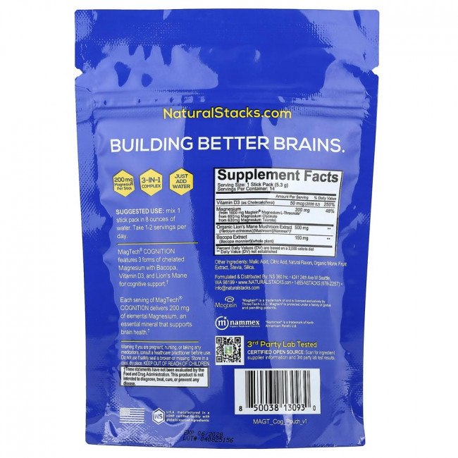 Natural Stacks, Magtech® Cognition, Малиновый лимонад, 14 пакетиков по 5,3 г каждый.