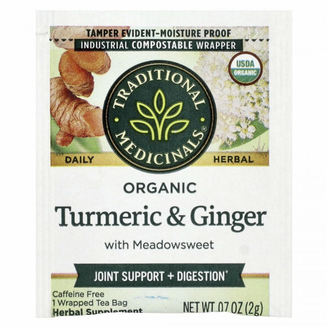 Traditional Medicinals, Органическая куркума с таволгой и имбирем, без кофеина, 16 чайных пакетиков в упаковке, 32 г (1,13 унции)