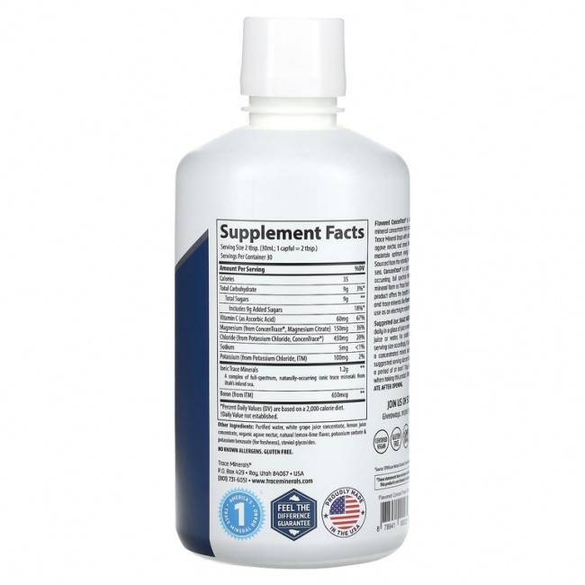Trace Minerals ®, ConcenTrace, микроэлементы, со вкусом лимона и лайма, 887 мл (30 жидк. унций)