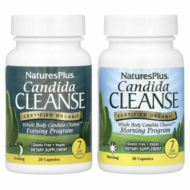 NaturesPlus, Очищение от кандиды, программа на 7 дней, 2 бутылочки по 28 капсул