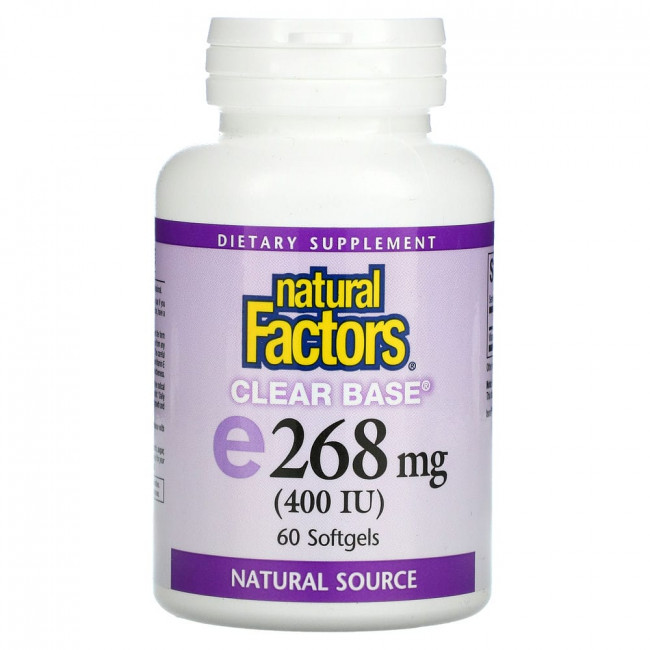 Natural Factors, Clear Base Vitamin E, 268 мг (400 МЕ), 60 мягких таблеток Natural Factors, Clear Base Vitamin E, 268 мг (400 МЕ), 60 мягких таблеток