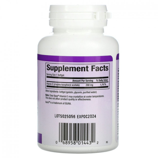 Natural Factors, Clear Base Vitamin E, 268 мг (400 МЕ), 60 мягких таблеток Natural Factors, Clear Base Vitamin E, 268 мг (400 МЕ), 60 мягких таблеток