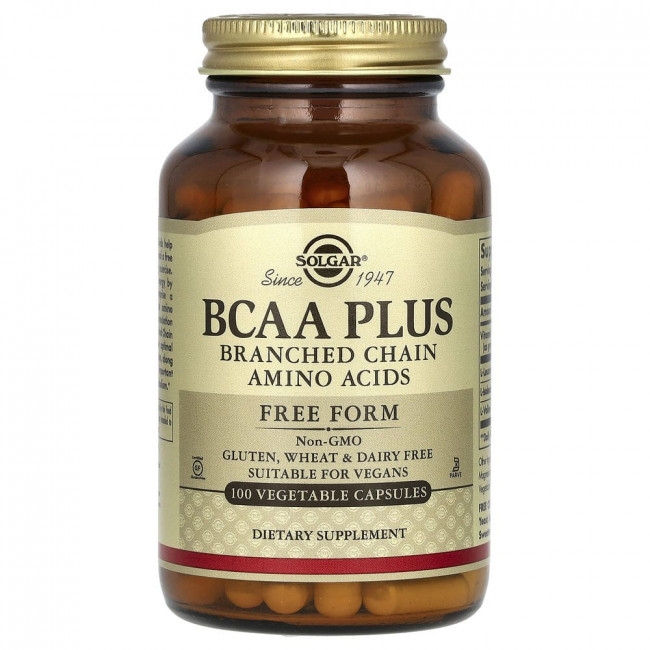 Solgar, BCAA Plus, в свободной форме, 100 растительных капсул