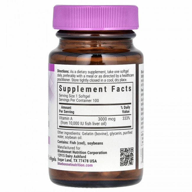 Bluebonnet Nutrition, витамин A, 3000 мкг, 100 капсул