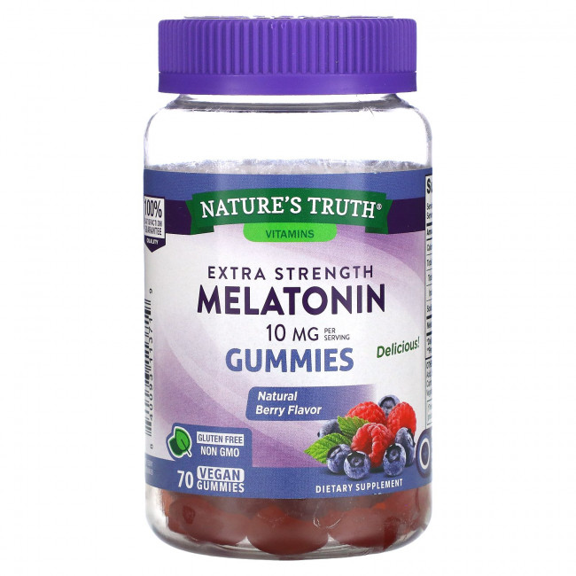 Nature's Truth, мелатонин, повышенная сила действия, со вкусом натуральных ягод, 5 мг, 70 веганских жевательных мармеладок Nature's Truth, мелатонин, повышенная сила действия, со вкусом натуральных ягод, 5 мг, 70 веганских жевательных мармеладок