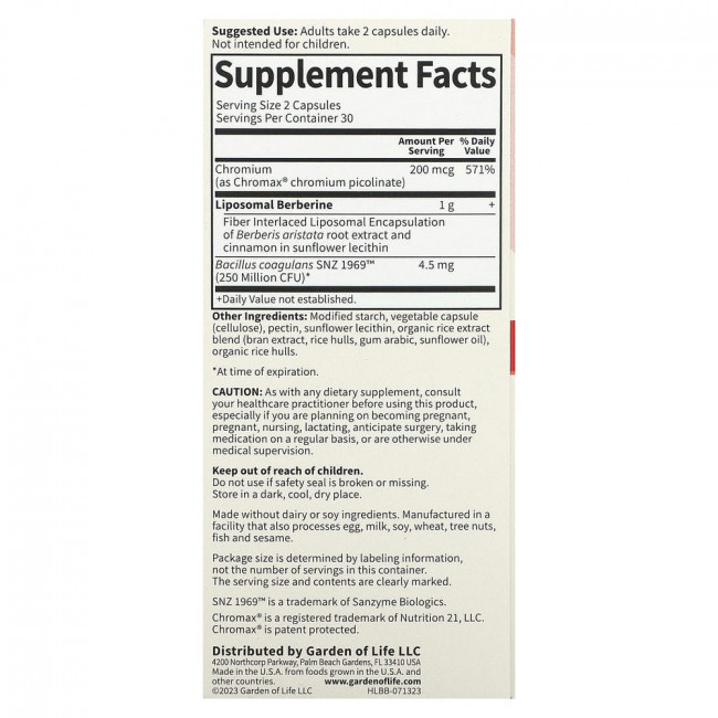 Garden of Life, Herbals, Liposomal Berberine, 60 Vegan Capsules