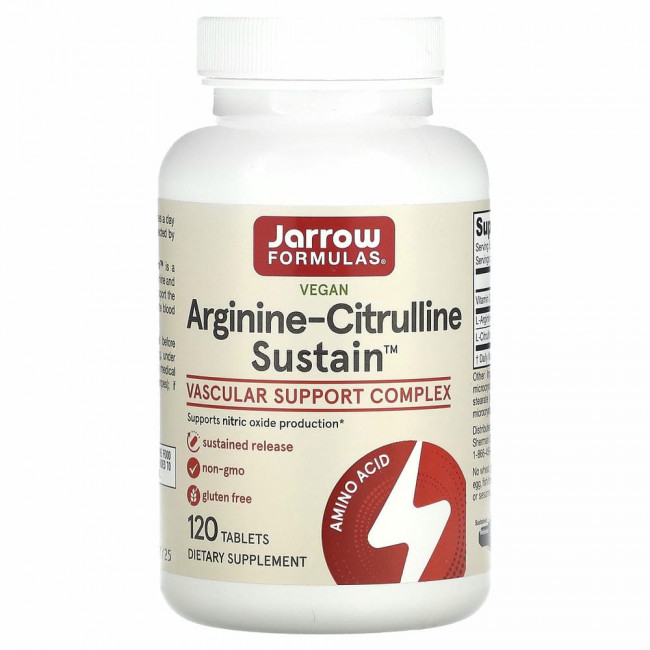 Jarrow Formulas, Arginine-Citrulline Sustain, аргинин и цитруллин, 120 таблеток Jarrow Formulas, Arginine-Citrulline Sustain, аргинин и цитруллин, 120 таблеток