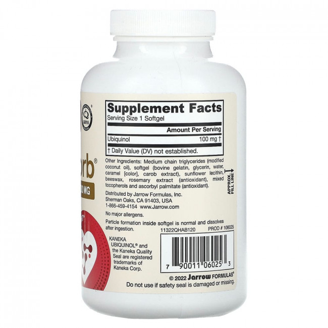Jarrow Formulas, Убихинол QH-Absorb, 100 мг, 120 мягких желатиновых капсул