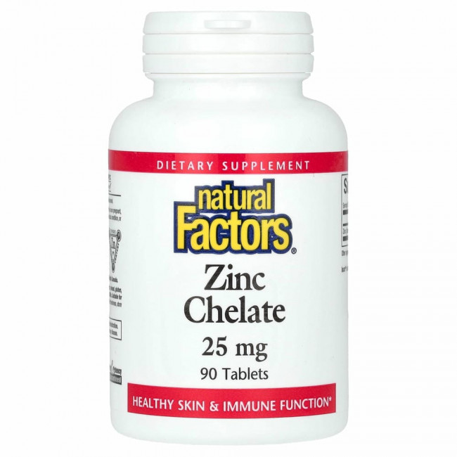Natural Factors, хелат цинка, 25 мг, 90 таблеток