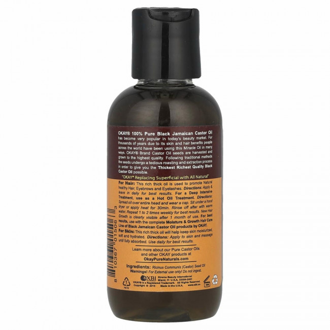 Okay Pure Naturals, 100% чистое черное ямайское касторовое масло, 118 мл (4 унции)