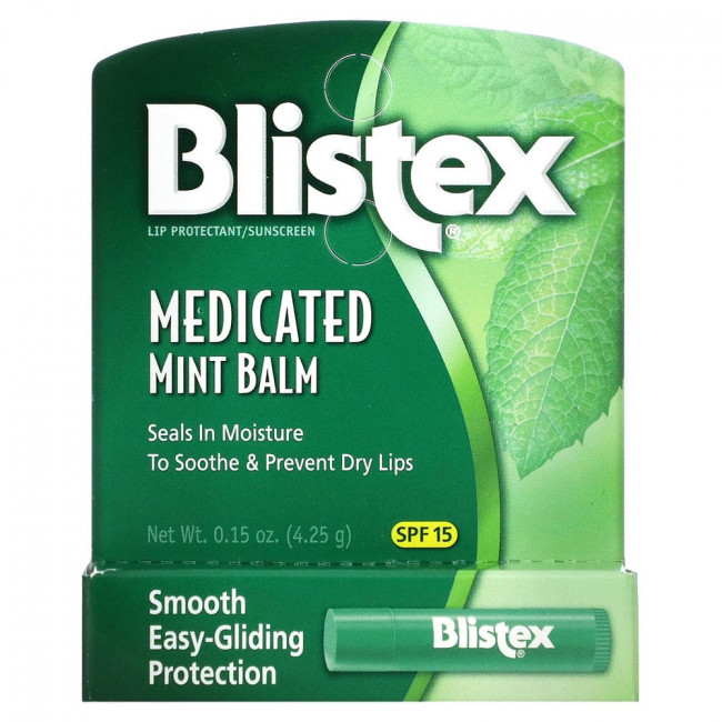 Blistex, заживляющий бальзам, защита губ с солнцезащитным фильтром, SPF 15, мята, 4,25 г (0,15 унции) Blistex, заживляющий бальзам, защита губ с солнцезащитным фильтром, SPF 15, мята, 4,25 г (0,15 унции)