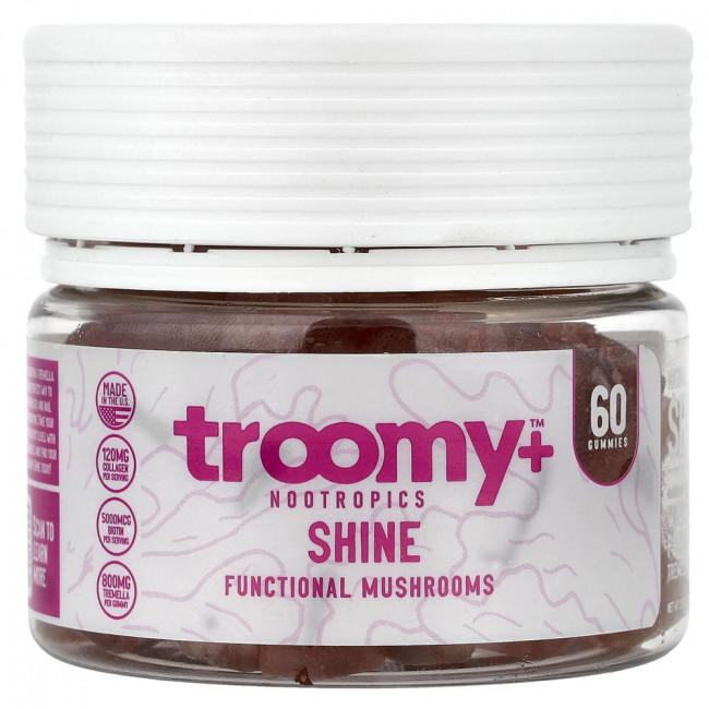 Troomy Nootropics, Shine, функциональные грибные жевательные конфеты, белый персик, гранат, 60 штук
