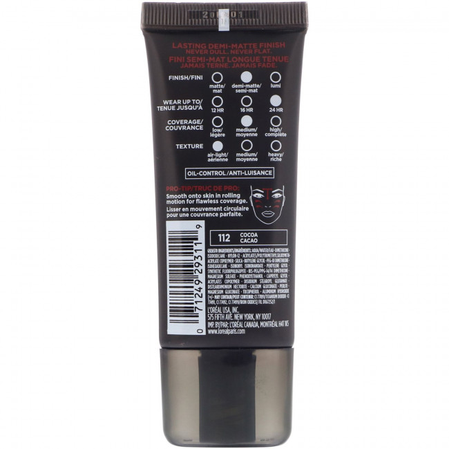 L'Oreal, Тональная основа Infallible Pro-Matte, оттенок Cocoa 112, 30 мл L'Oreal, Тональная основа Infallible Pro-Matte, оттенок Cocoa 112, 30 мл