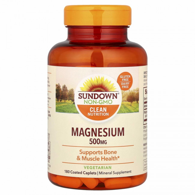 Sundown Naturals, Магний, 500 мг, 180 капсуловидных таблеток в оболочке Sundown Naturals, Магний, 500 мг, 180 капсуловидных таблеток в оболочке
