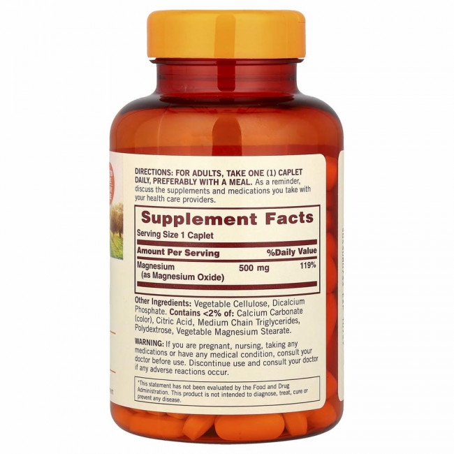 Sundown Naturals, Магний, 500 мг, 180 капсуловидных таблеток в оболочке Sundown Naturals, Магний, 500 мг, 180 капсуловидных таблеток в оболочке