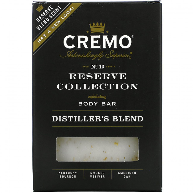 Cremo, Reserve Collection, отшелушивающая добавка для тела, смесь Distiller's № 13, смесь Reserve, 170 г (6 унций) Cremo, Reserve Collection, отшелушивающая добавка для тела, смесь Distiller's № 13, смесь Reserve, 170 г (6 унций)