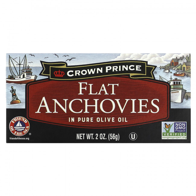 Crown Prince Natural, Плоские анчоусы, в чистом оливковом масле, 56 г (2 унции) Crown Prince Natural, Плоские анчоусы, в чистом оливковом масле, 56 г (2 унции)