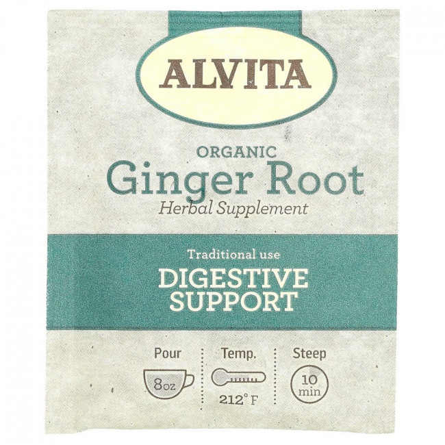 Alvita Teas, Organic Botanical Tea, Ginger Root, Caffeine Free, 16 Individually Wrapped Tea Bags, 1.13 oz (32 g)