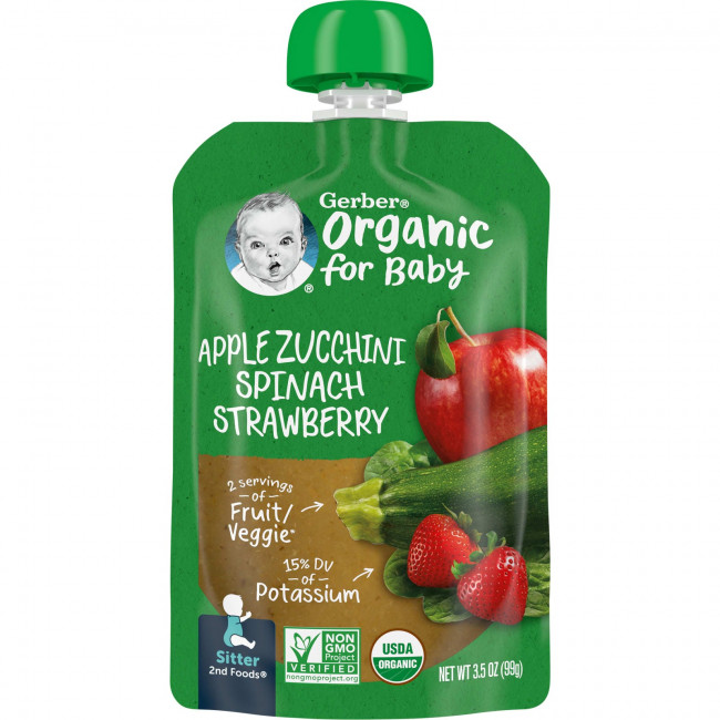 Gerber, Organic for Baby, 2nd Foods, яблоко, цукини, шпинат и клубника, 99 г (3,5 унции) Gerber, Organic for Baby, 2nd Foods, яблоко, цукини, шпинат и клубника, 99 г (3,5 унции)