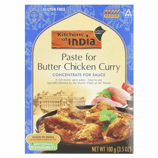 Kitchens of India, паста для приготовления карри из курицы в сливочно-томатном соусе, концентрат для приготовления соуса, неострая, 100 г (3,5 унции)