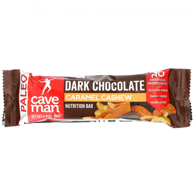 Caveman Foods, Nutrition Bars, темный шоколад, карамель и кешью, 12 батончиков по 40 г (1,41 унции) Caveman Foods, Nutrition Bars, темный шоколад, карамель и кешью, 12 батончиков по 40 г (1,41 унции)